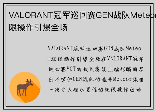 VALORANT冠军巡回赛GEN战队Meteor极限操作引爆全场